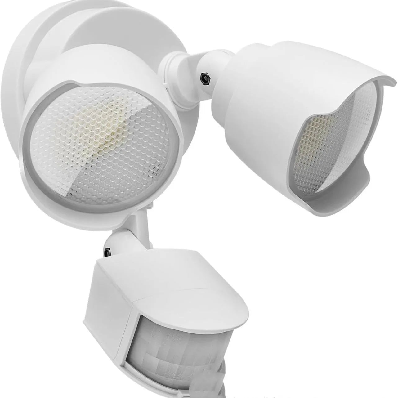 White LED security floodlight with infrared motion sensor for courtyard and garage installation