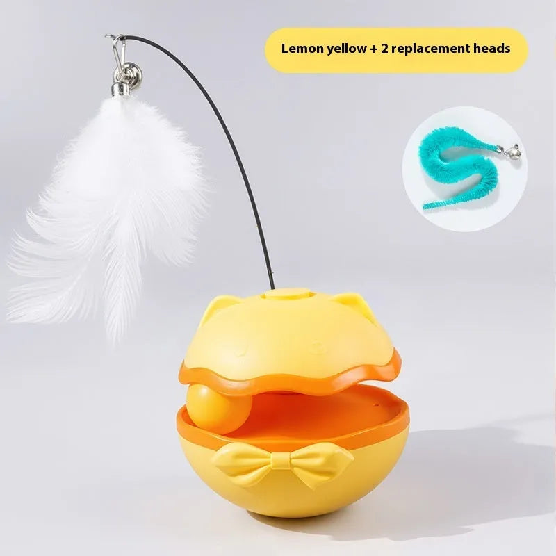 Electric cat toy tumbler in lemon yellow, sky blue and soft fog grey colour options