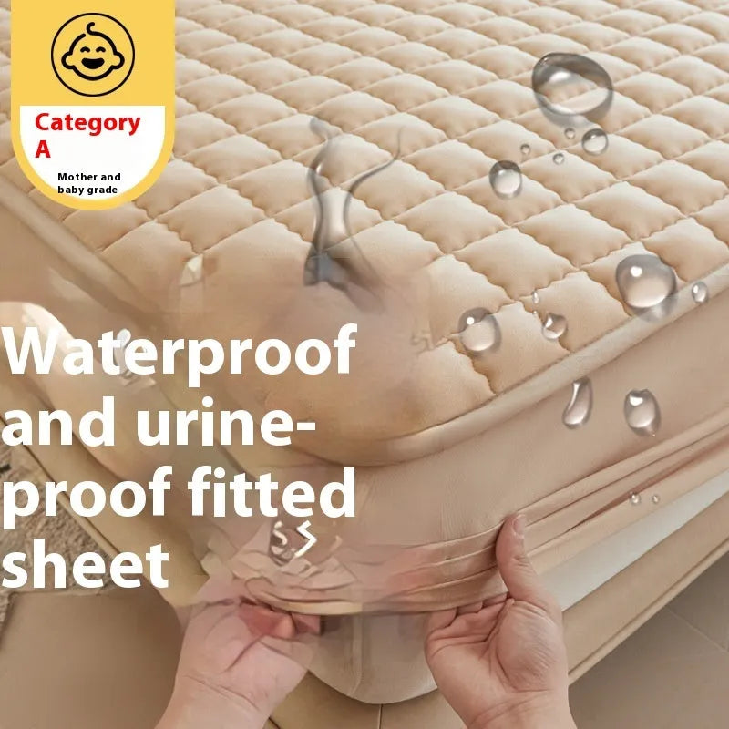 Cotton waterproof fitted sheet in blue colour with elasticated edges for mattress protection