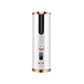 Portable USB charging mini curling iron with gold ceramic barrel in white, pink, or grey colours