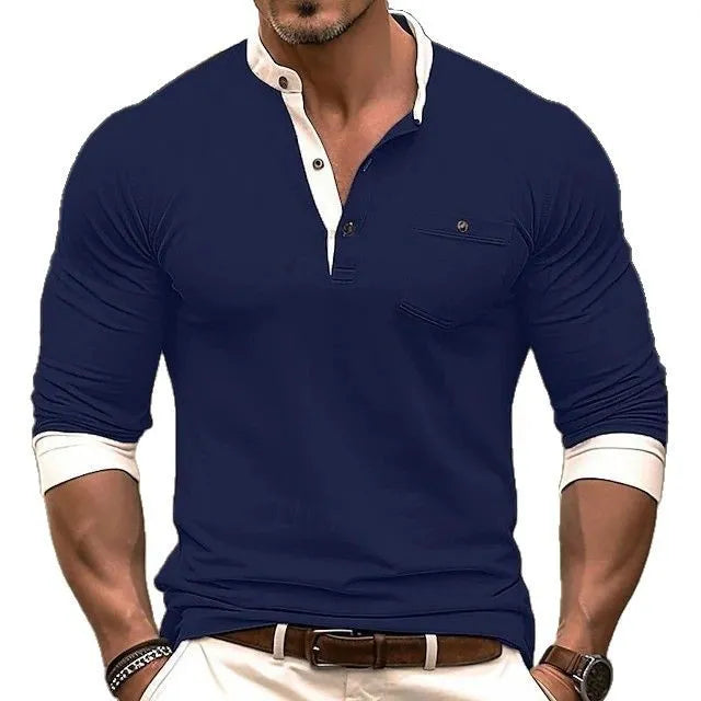Men's solid colour long sleeve cotton t-shirt on a hanger, shown in various colours.