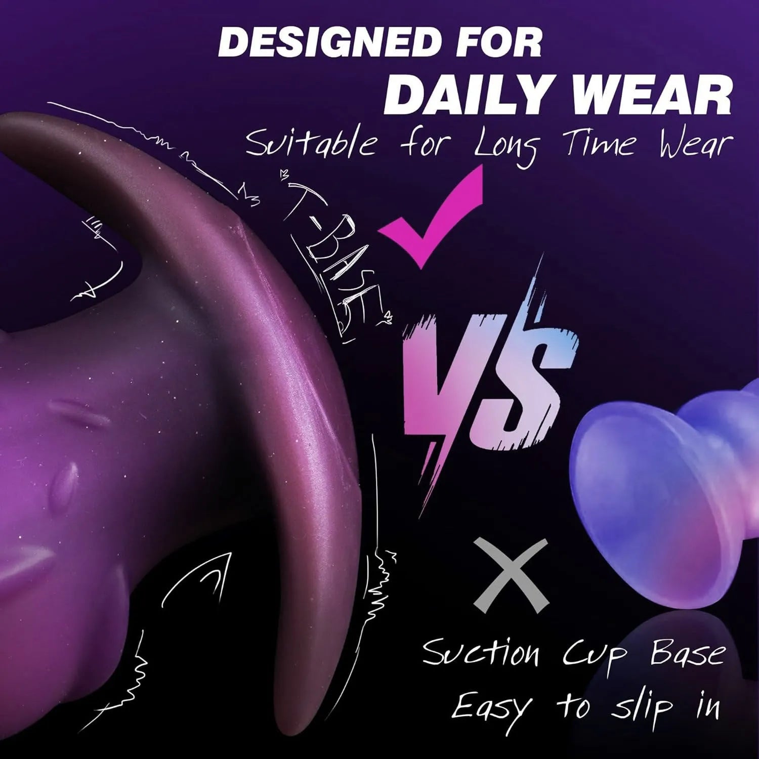 Unisex liquid silicone masturbator in black, gold, or purple colour, shown with size options S, M, L, XL.