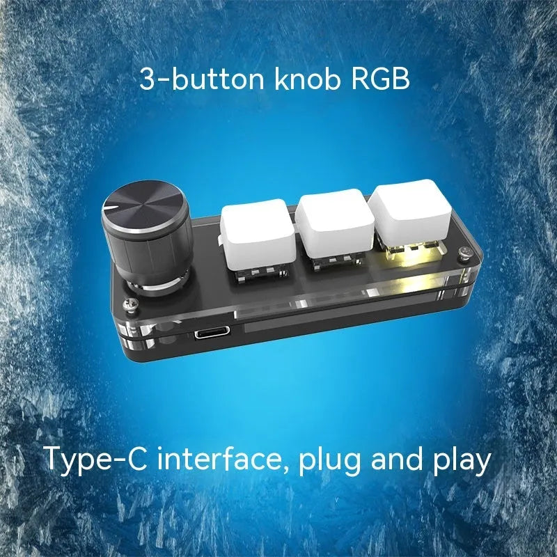 Black and white RGB backlit mini keyboard for copy paste commands with USB cable