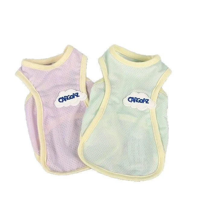Polyester cat vest in grass green or taro purple colour with sports style design for summer wear