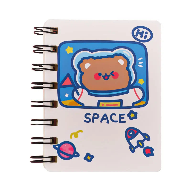 Astronaut pocket flipper notebook showing 10.5x8cm size with space-themed cover designs
