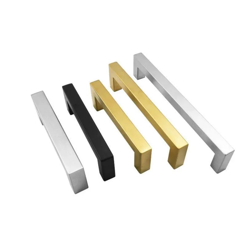 Stainless steel square pipe door handle for cabinet drawers in brushed silver finish