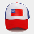 Red and blue two-tone breathable mesh baseball cap with adjustable strap and dome crown.