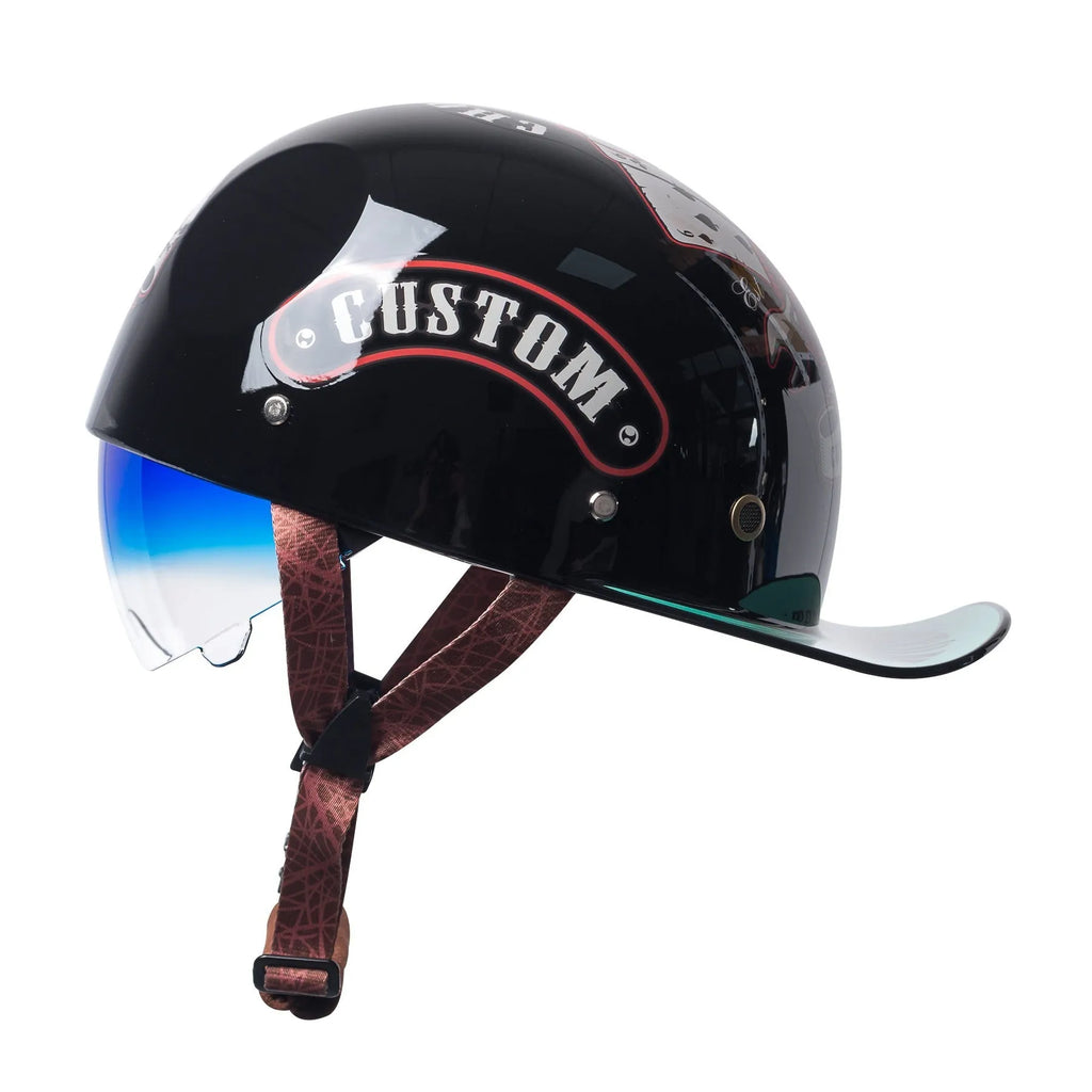 Men's retro electric bicycle half helmet with gradient blue lens in ABS material