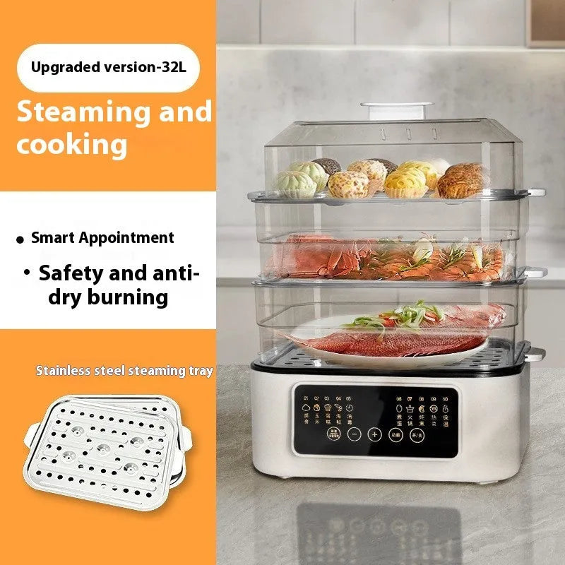 28L electric steamer with stainless steel steaming rack and PP inner liner