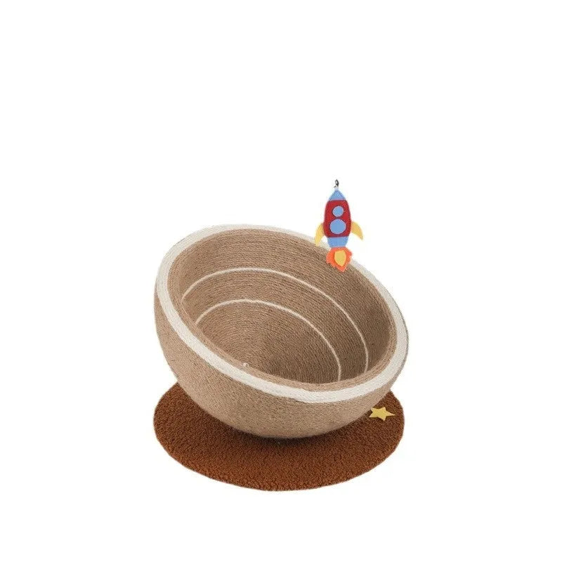 Large cat scratching post with integrated flannel-lined nest in starlight sisal colour