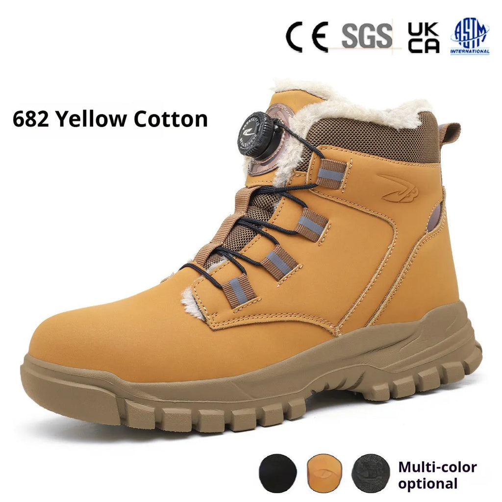 Men's black lightweight labour protection safety shoes with leather upper and rubber sole.