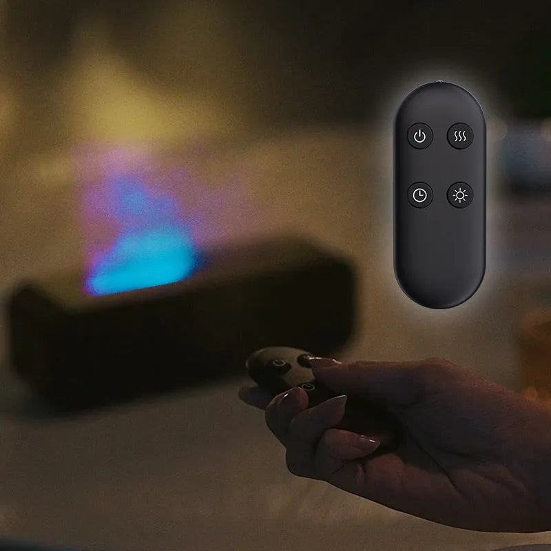 Black and white USB aroma diffuser with remote control and colour-changing LED lights