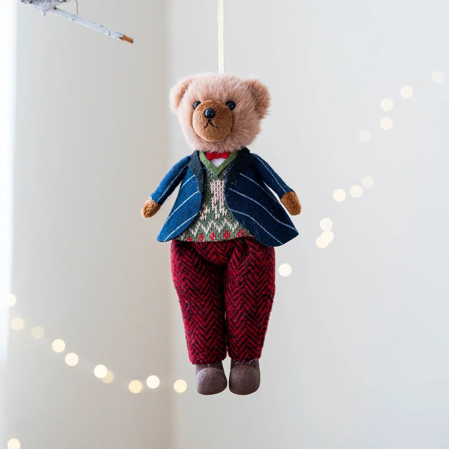 Cartoon style couple plush bear doll wearing cotton plaid suit