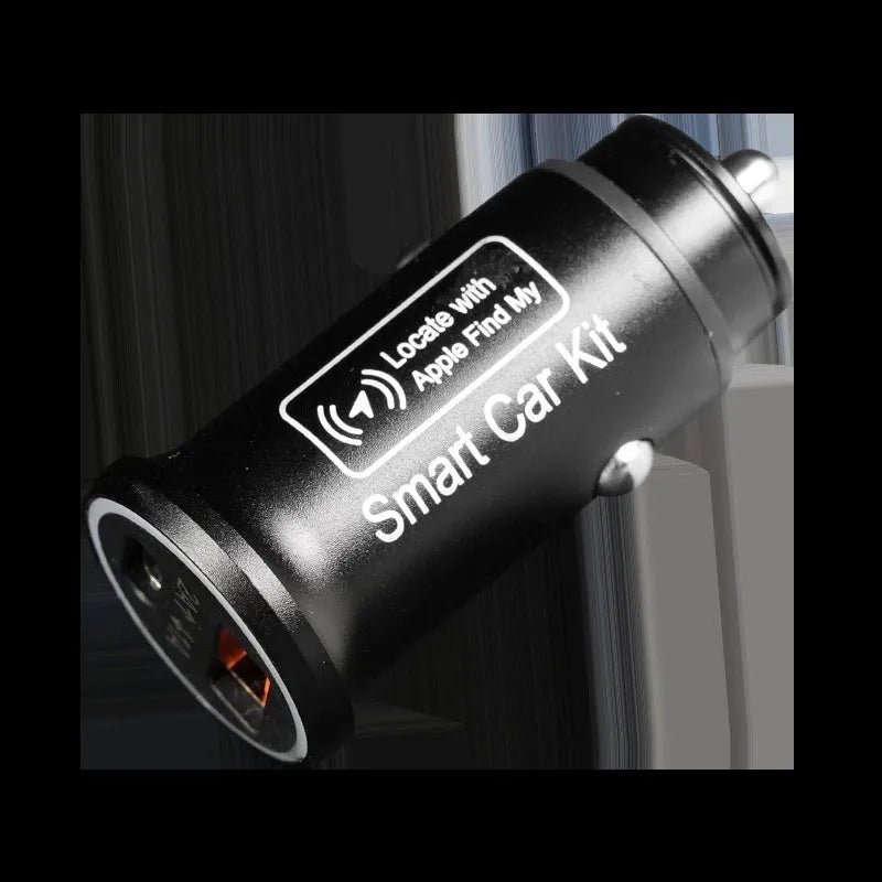 Black ABS plastic car charger GPS tracking device for plug-in vehicle location monitoring.