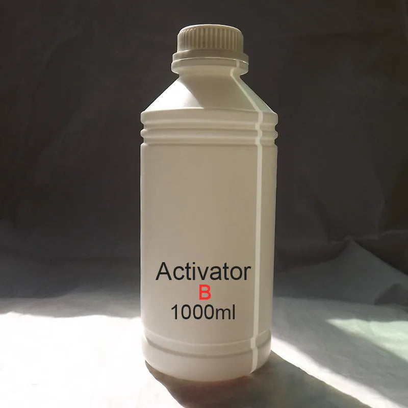 One litre bottle of eco-solvent ink activator for water transfer printing with strong tensile property