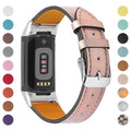 Genuine cowhide leather replacement strap for Fitbit Charge 5 and Charge 6 smartwatch in multiple colours.