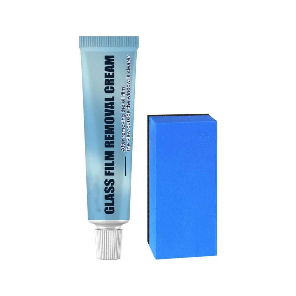 Blue car glass oil film remover and soft sponge brush for windshield cleaning