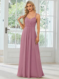 Women's sleeveless long pleating dress in solid color A-line skirt style available in light green navy blue and wine red