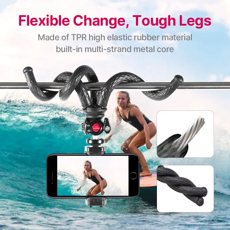 Black octopus leg mobile phone tripod with clip extended to 360mm length