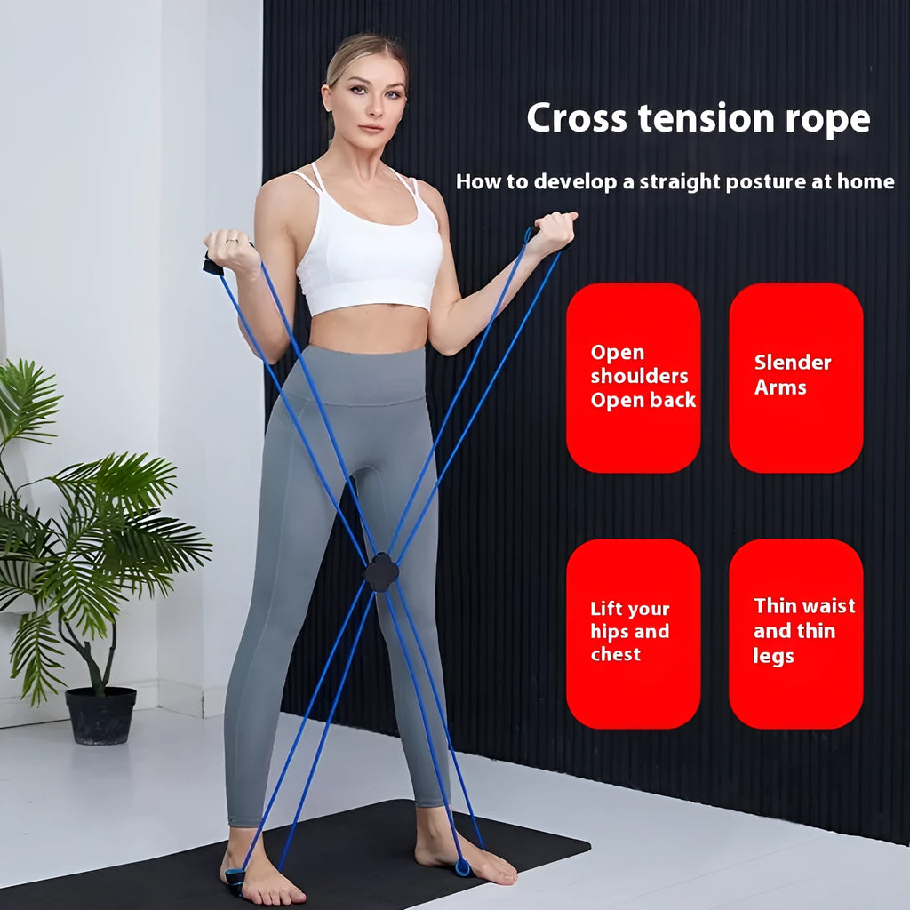 Blue eight character shoulder puller fitness equipment with cross tension device for resistance training