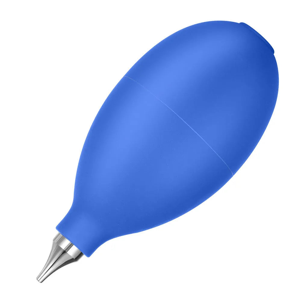 Blue or black rubber air blower dust removal tool for cleaning cameras and phones.