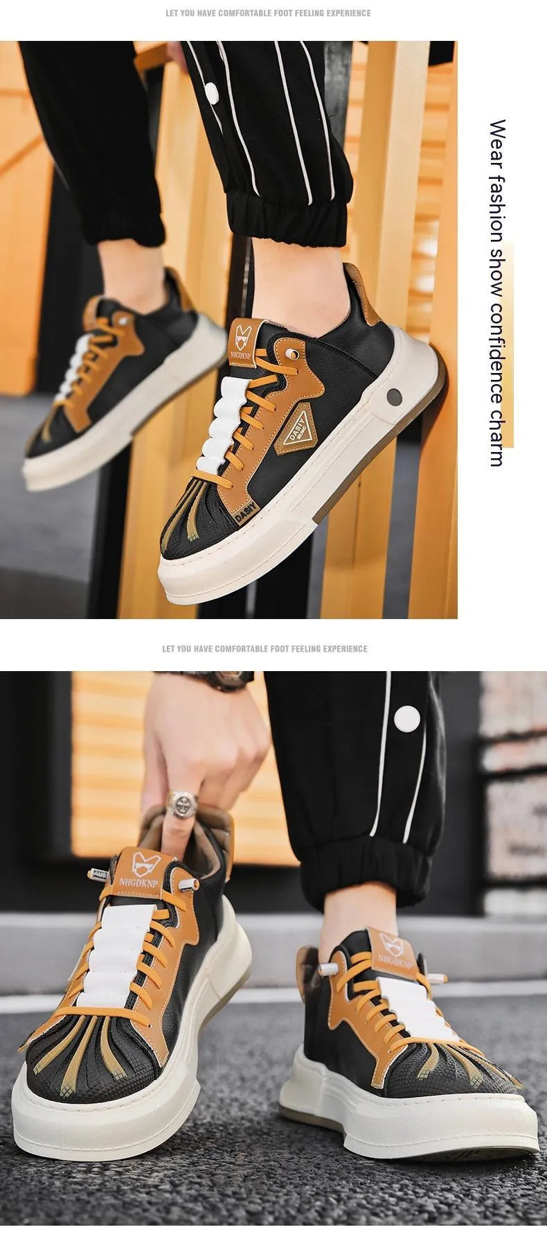 Men's beige low-top sneakers with elastic band and mesh lining for casual wear