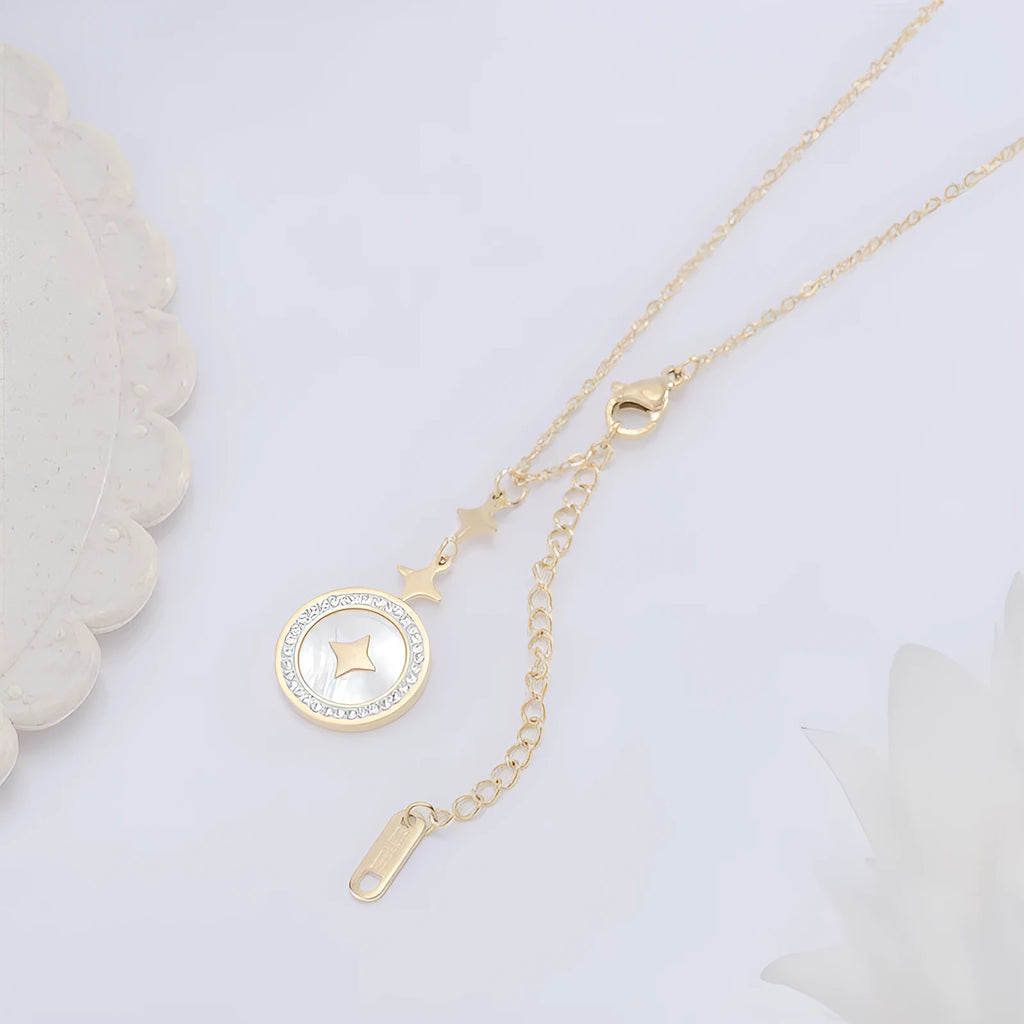 Women's titanium steel necklace with six-pointed star pendant in rose gold or gold colour options
