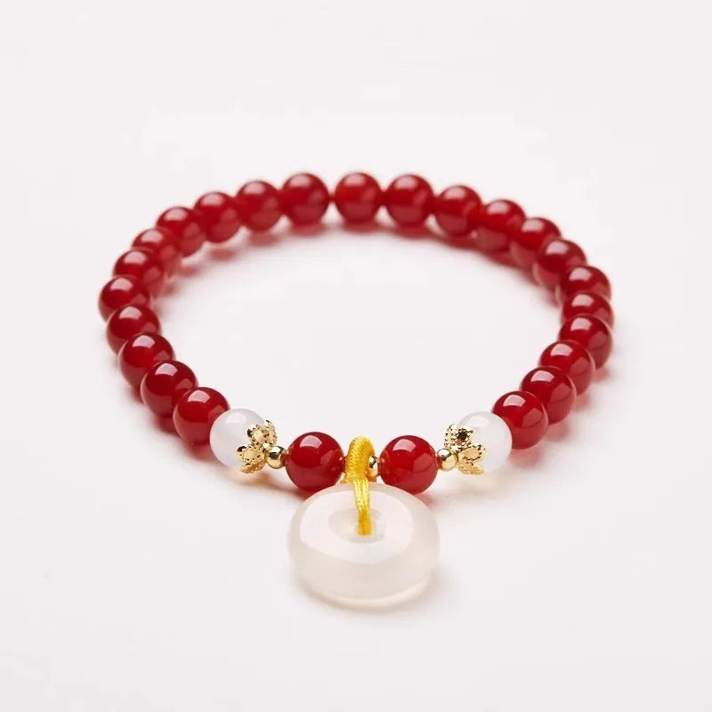 Handmade jade and agate bracelet with a Chinese-style safety buckle peace clasp