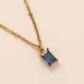 Titanium steel necklace with geometric rectangular birthstone pendant and O-link chain on unisex collarbone length 41-50cm