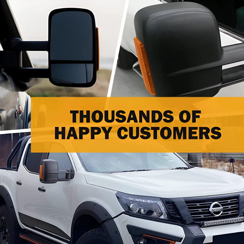 Black electric exterior rear view mirror with side indicator light for Nissan NP300 D23 van.