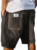 Men's straight-leg corduroy shorts with multiple pockets and embroidery detailing in grey colour