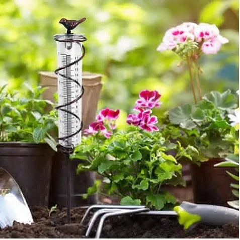 Cast iron bird decorative glass hyetometer rain gauge for garden rainfall measurement