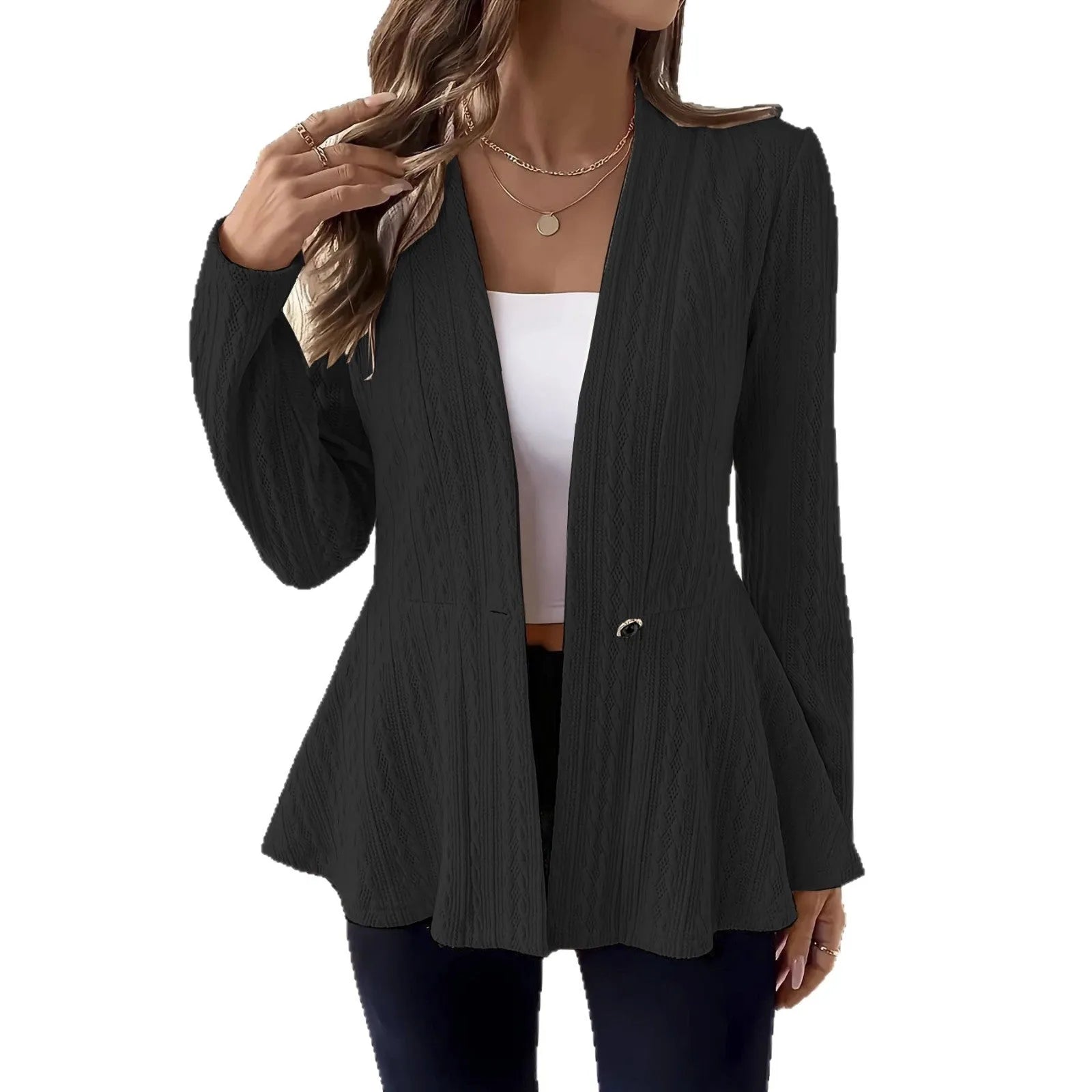 Women's solid colour knitted cardigan with one-button closure in apricot or black options