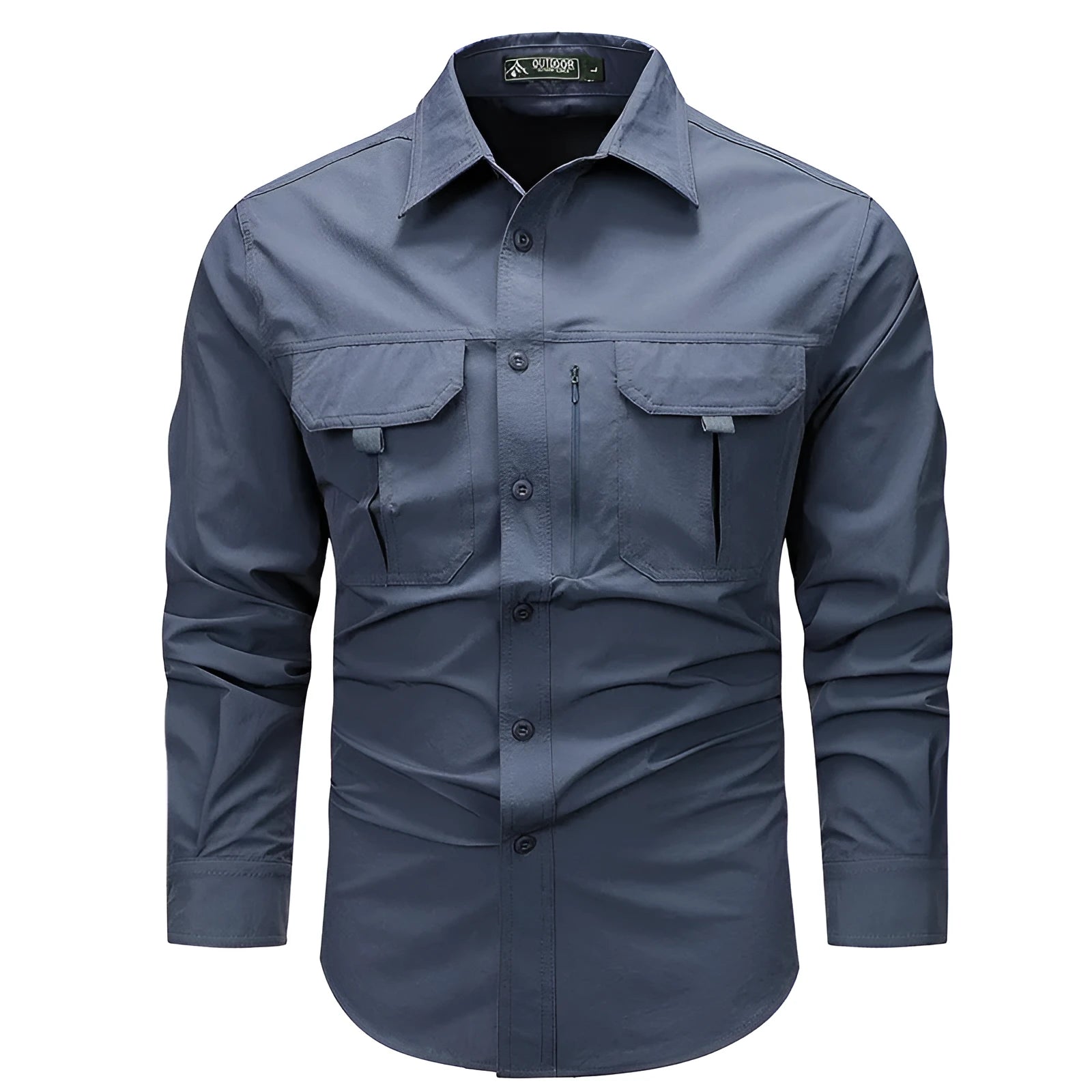 Men's long-sleeved solid colour casual shirt in khaki, regular fit, nylon-blend fabric