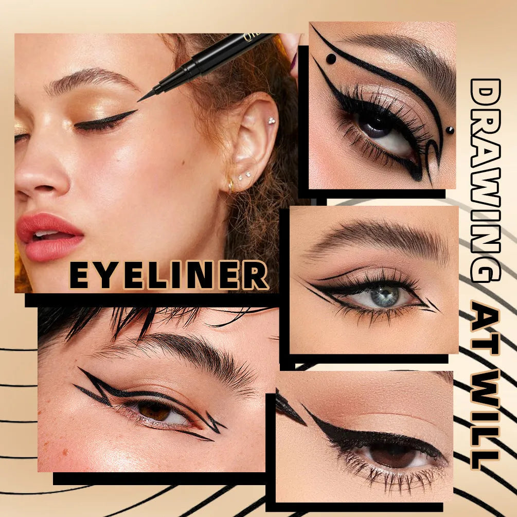 Black liquid eyeliner pen with fine tip applicator for waterproof smudge-proof makeup