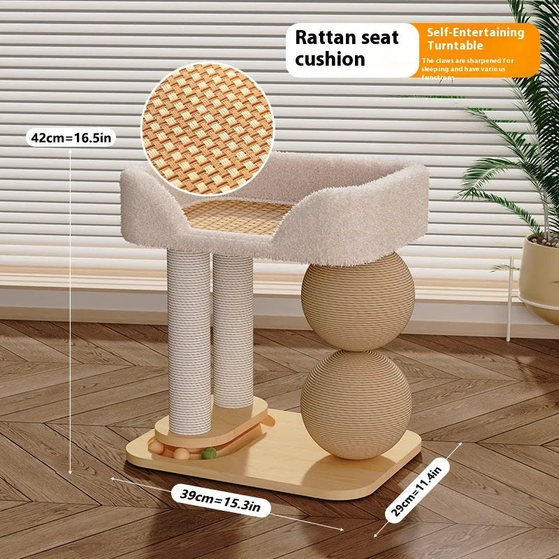 Pine wood cat ball nest scratching post and bed in a simple style