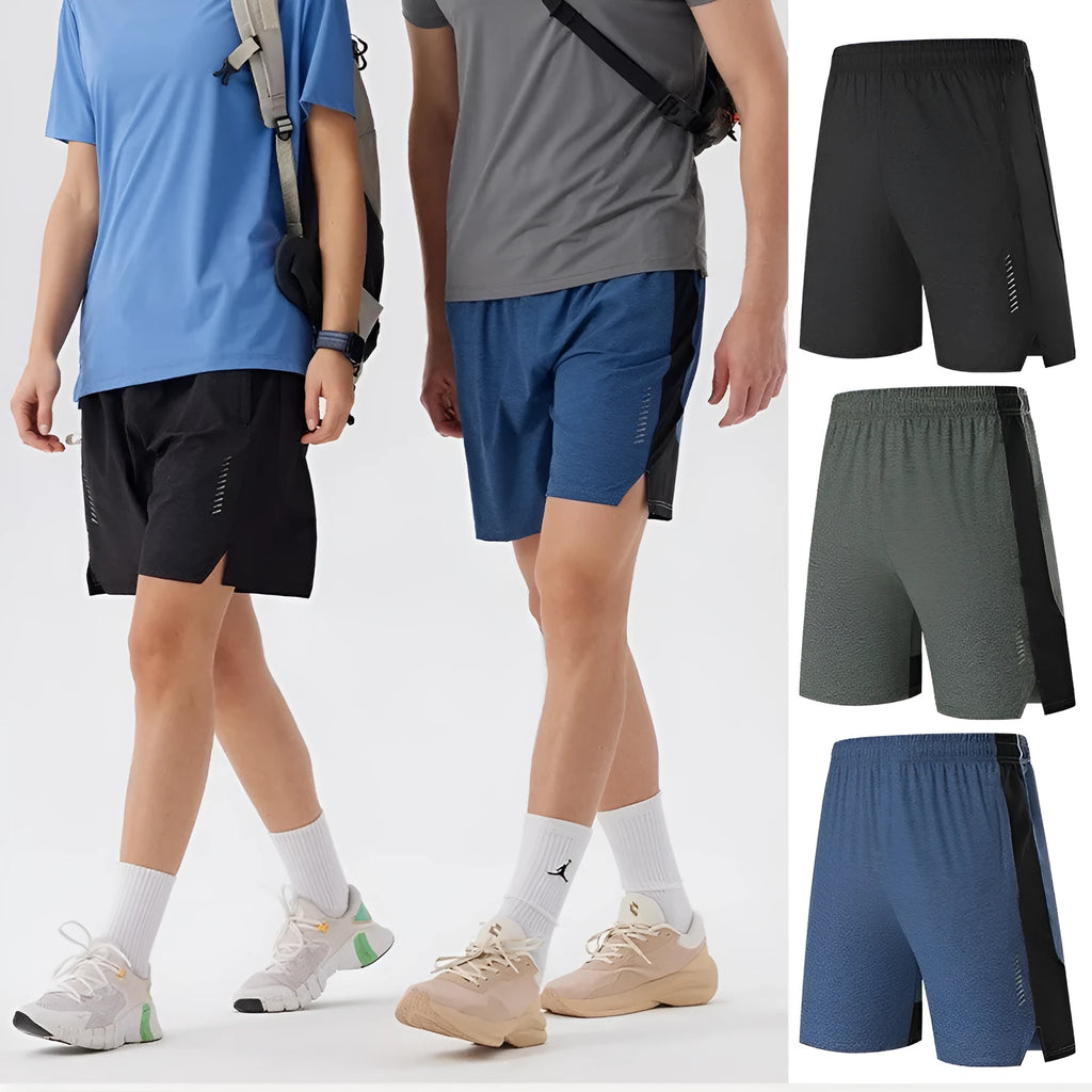 Men's forest green five-point spandex casual shorts with mid-waist fit