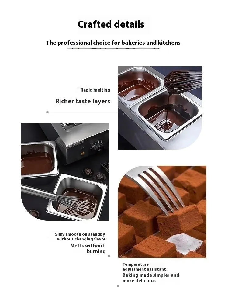 Commercial electric chocolate melting machine with temperature control display and double pot design