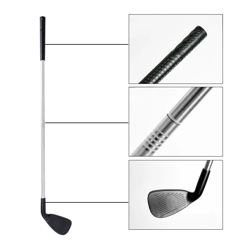 Metal golf club set showing adult and children's sizes for outdoor sports