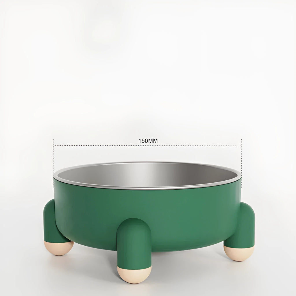 Non-slip stainless steel high foot pet bowl in green pink or white for dogs and cats