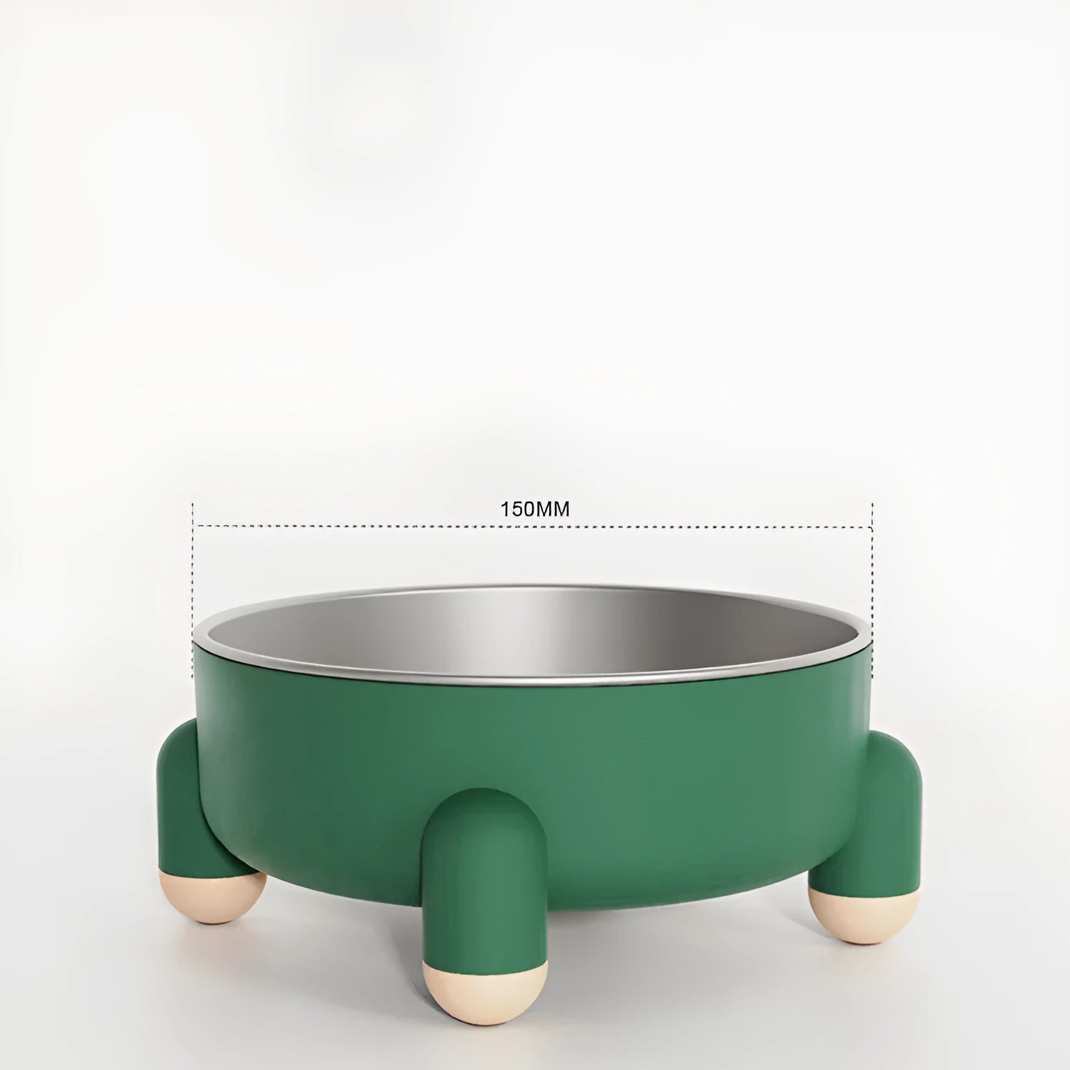 Non-slip stainless steel high foot pet bowl in green pink or white for dogs and cats