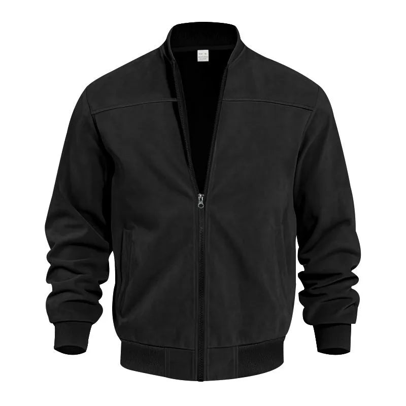 Men's plus size casual jacket in polyester suede fabric, shown in Army Green colour.