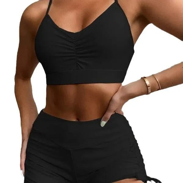 Women's purple high-waist split swimsuit bikini set with sleeveless top and matching briefs