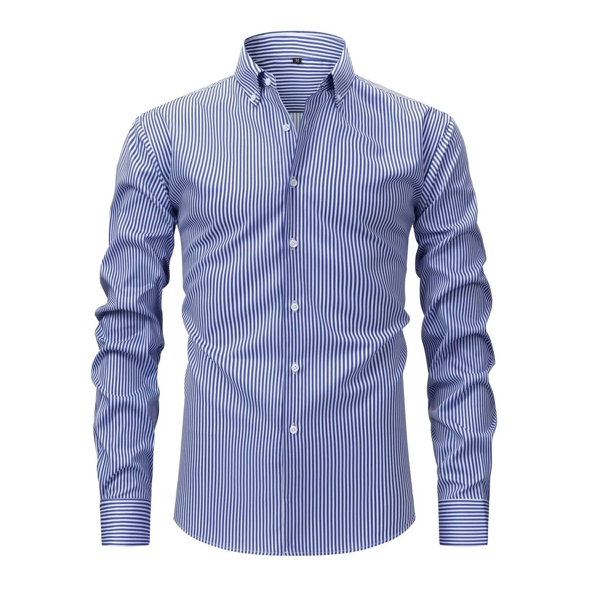 Men's non-ironing striped business casual shirt with lapel collar in multiple colour options
