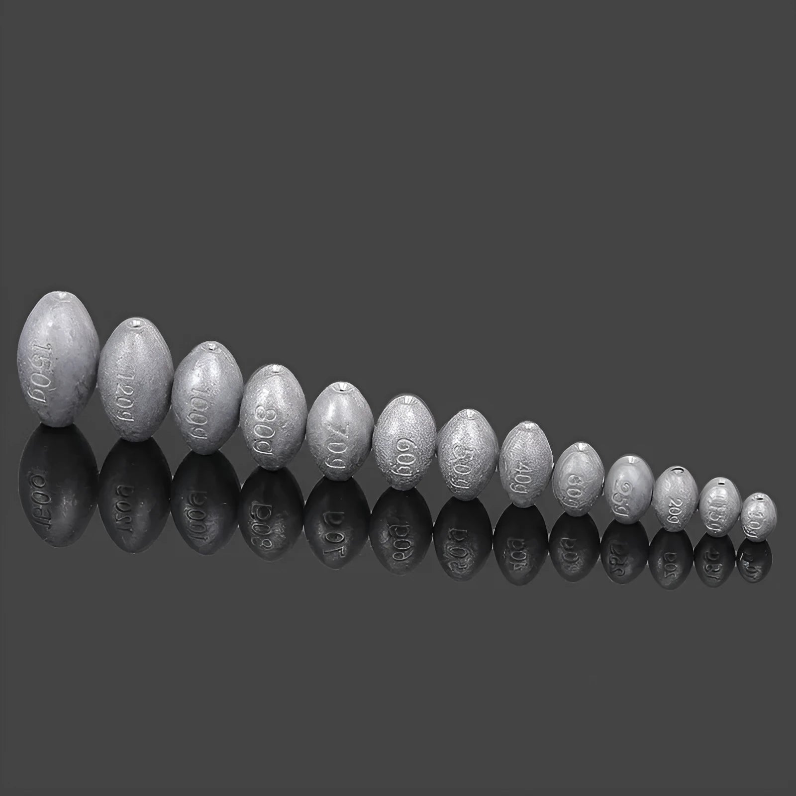 Sea fishing olive lead sinker with plastic core, rugby shape, and textured scale surface