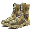 Men's black and camouflage high-top Martin boots with mesh upper and totem detailing