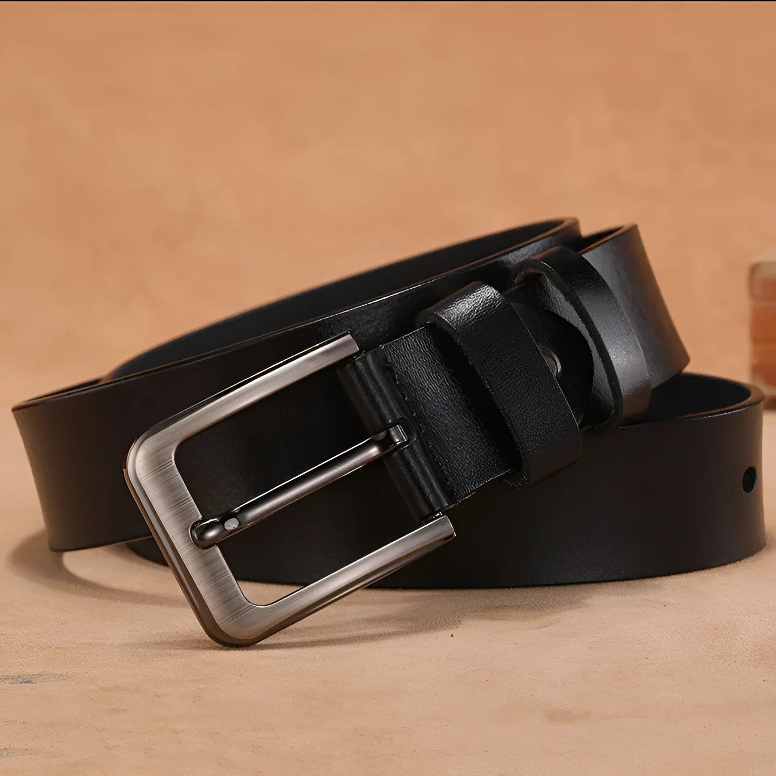 Square head pin buckle jeans belt with alloy buckle in black or brown