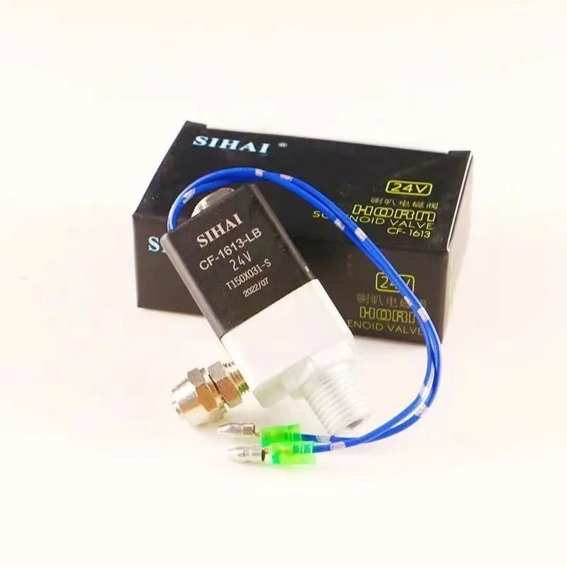 Black dual trumpet car air horn kit with 300dB compressor for 12V and 24V vehicles