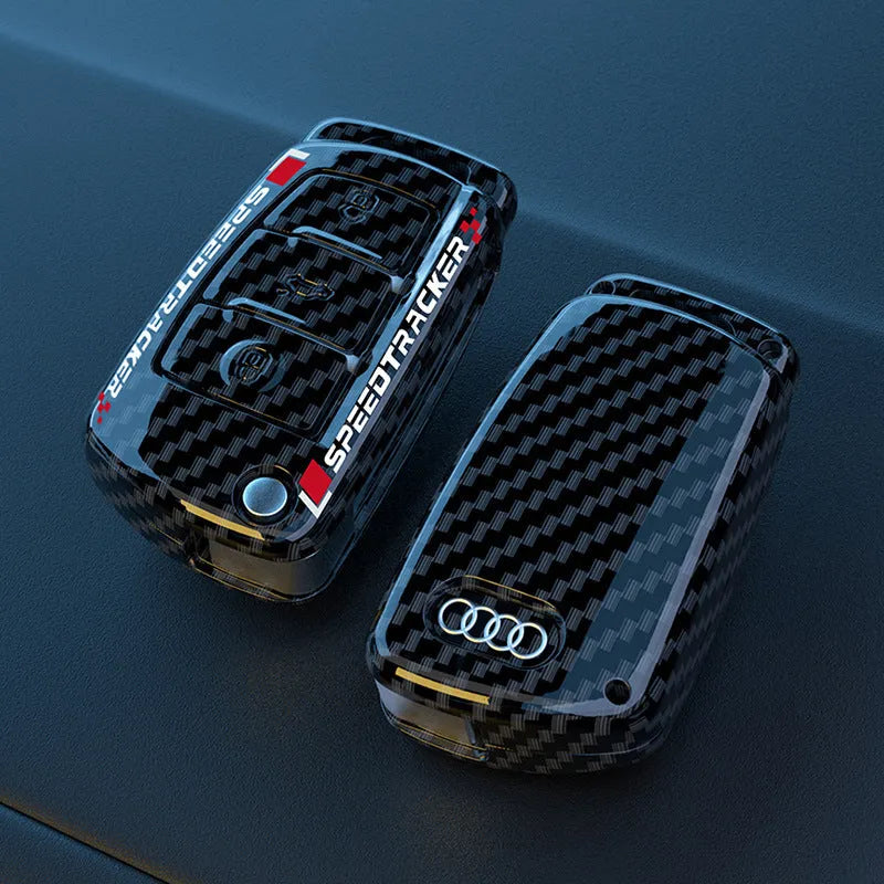 Carbon fibre pattern car key cover with mirror element in Japanese Korean minimalist style