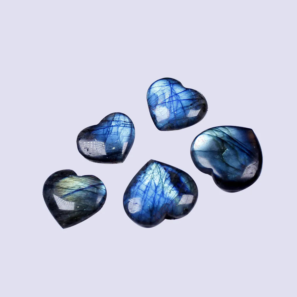 Natural ocean blue feldspar heart pendant necklace with geometric carving
